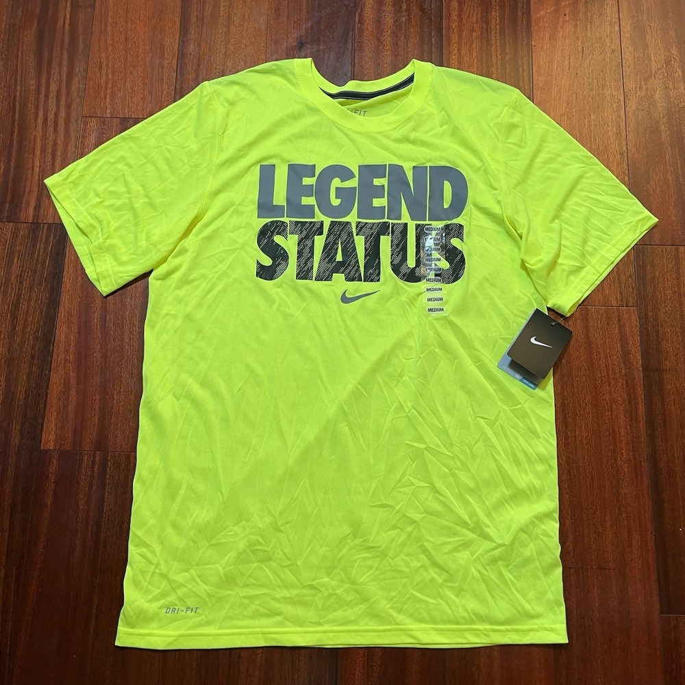 Nike Shirt mens Medium Yellow Legend Status Spellout Dri Fit 612688 SU141103HBB